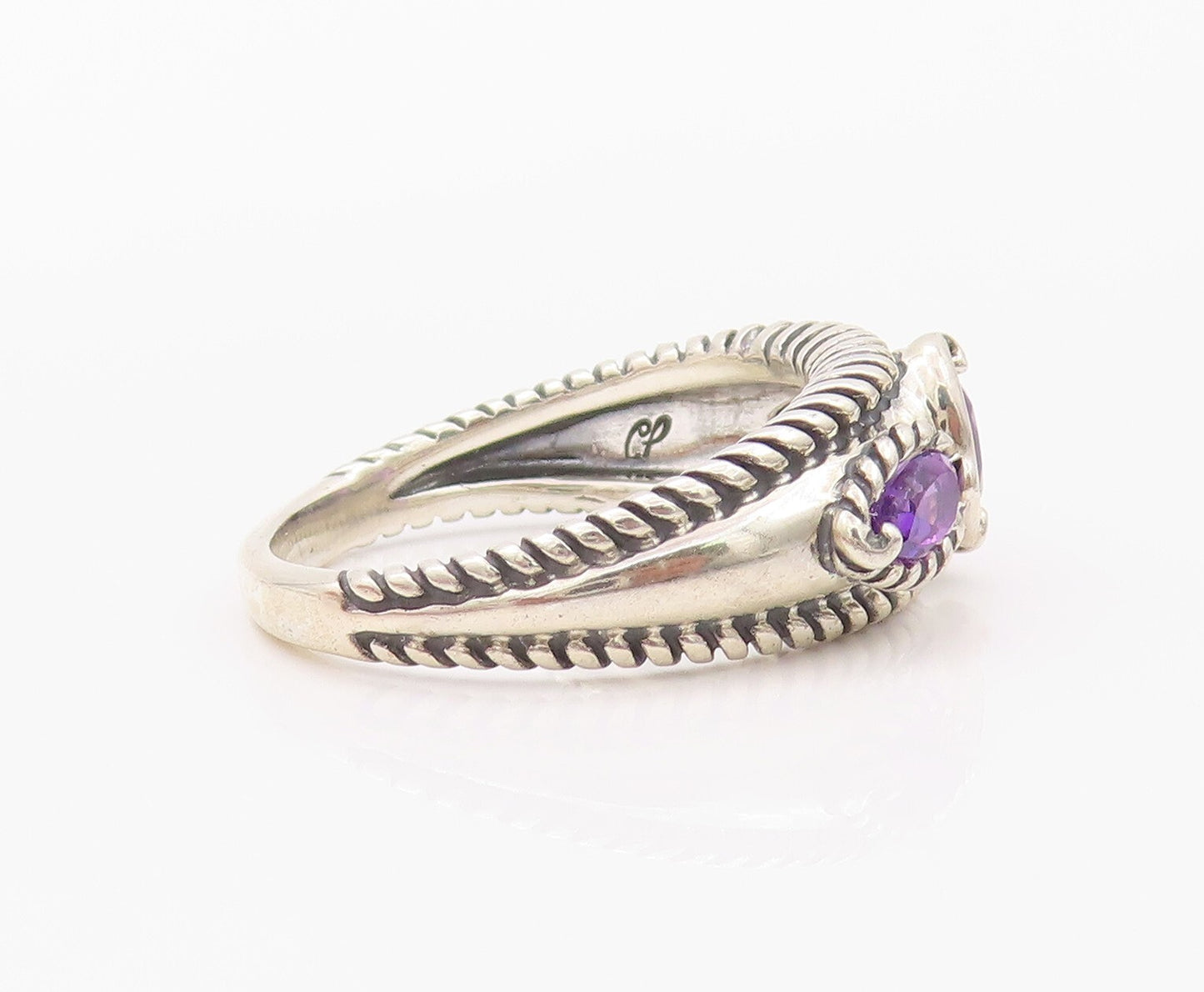925 Sterling Silver Vintage Ring CAROLYN POLLACK Drop Oval Amethyst SZ 9 RG32188