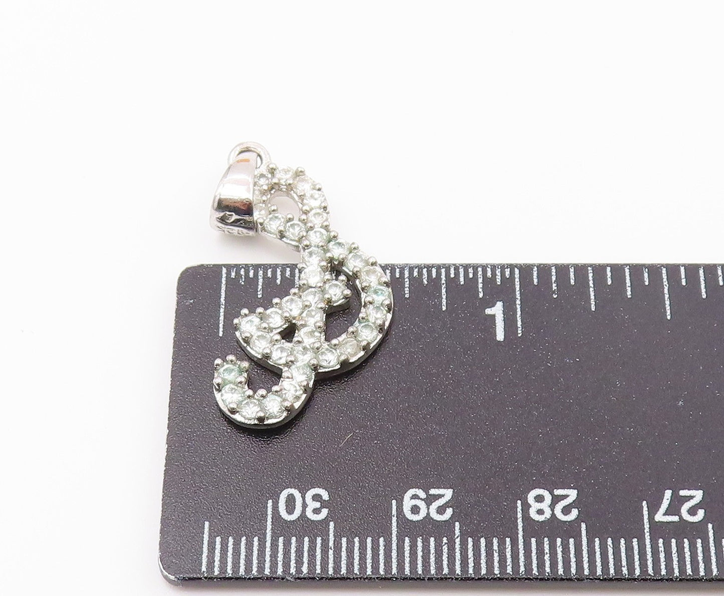 925 Sterling Silver   Vintage Cubic Zirconia Musical Note Pendant  PT20568