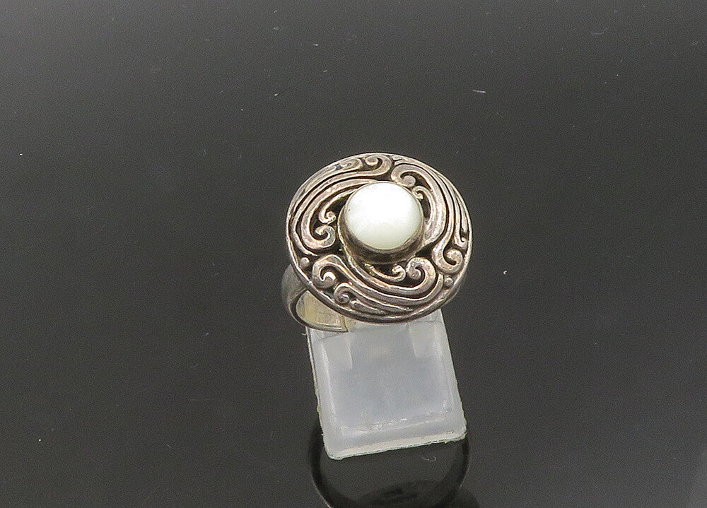 ZIV 925 Silver  Vintage Mother Of Pearl Swirl Cocktail Ring Sz 7  RG21756
