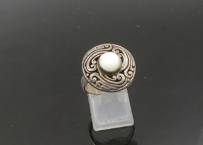 ZIV 925 Silver  Vintage Mother Of Pearl Swirl Cocktail Ring Sz 7  RG21756