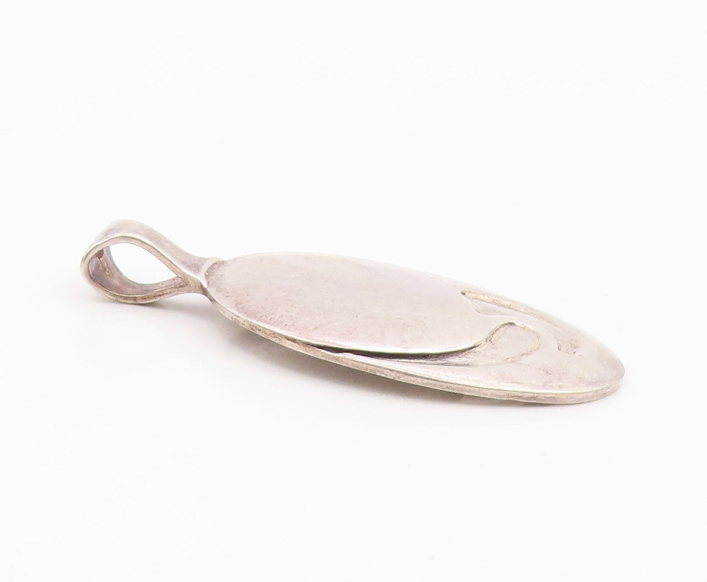 925 Sterling Silver  Vintage Shiny Oval Modernist Pendant  PT19146