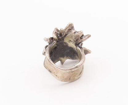 925 Sterling Silver Vintage Ring Designer Solid Carved Flower  Sz 6  RG28551