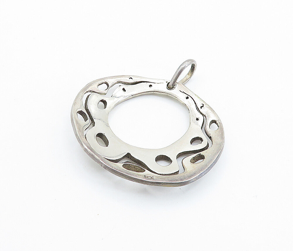 925 Sterling Silver  Vintage Modernist Round Cutout Design Pendant  PT4093