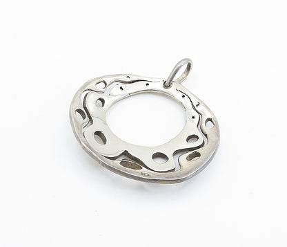 925 Sterling Silver  Vintage Modernist Round Cutout Design Pendant  PT4093