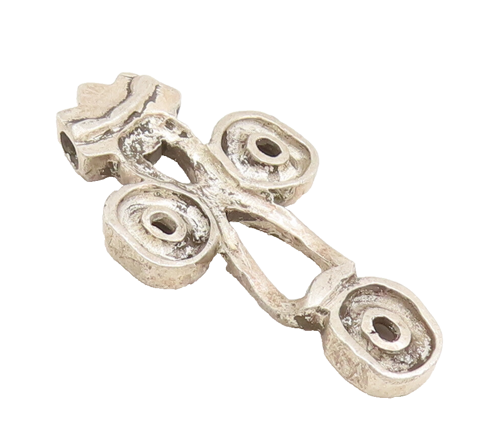 925 Sterling Silver Vintage Pendant Solid Cut Brutalist Religious Cross  PT22487