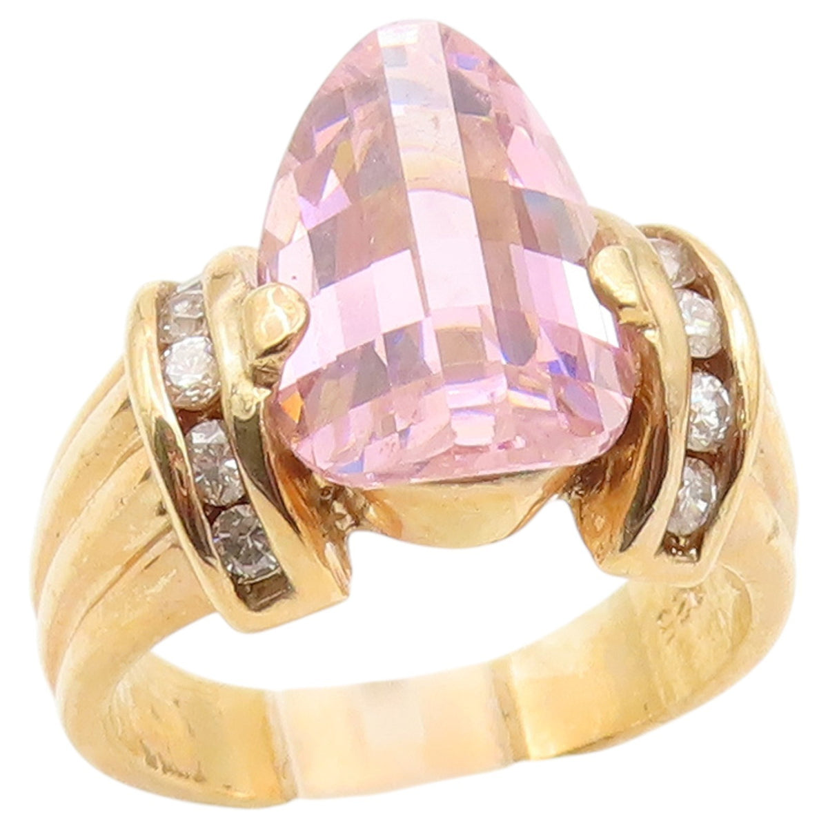 925 Sterling Silver Vintage Ring Gold Plated Faceted Topaz Band  Sz 8.5  RG36474
