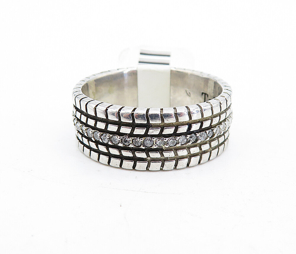 TAHARA & CO. 925 Silver  Vintage Cubic Zirconia Etched Band Ring Sz 10  RG5521