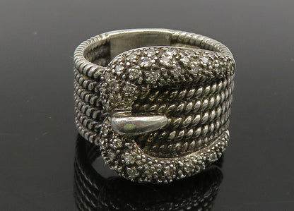 925 Sterling Silver  Vintage Genuine Diamonds Buckle Band Ring Sz 6  RG21797