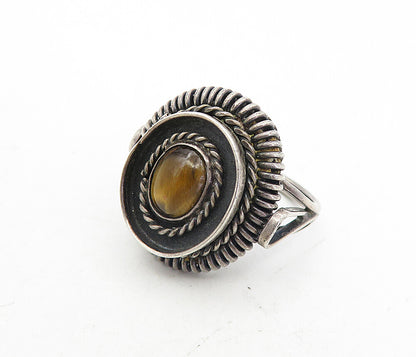 TAXCO 925 Silver  Vintage Tiger's Eye Oval Twist Cocktail Ring Sz 6.5  RG7652