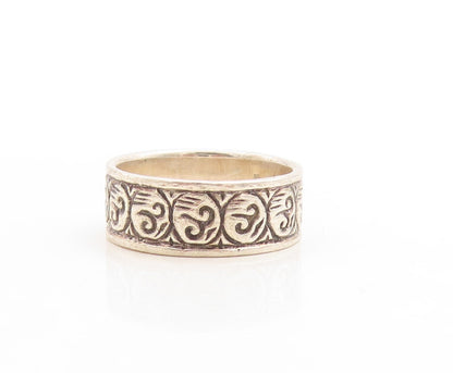 925 Sterling Silver Vintage Ring Swirly Repeated Design Carved  Sz 7  RG31396