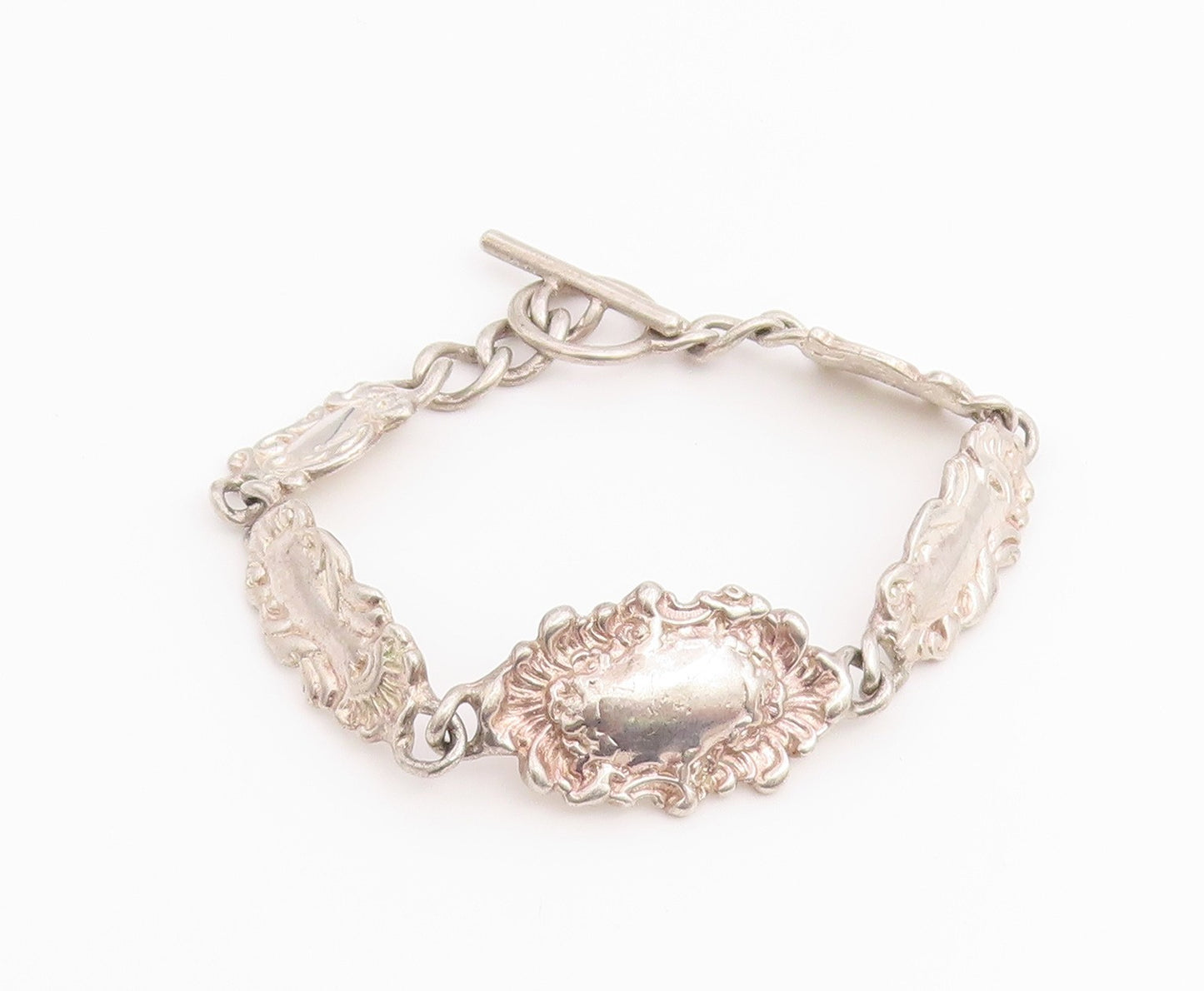 925 Sterling Silver Vintage Bracelet Victorian Style Scrollwork Link  BT12209
