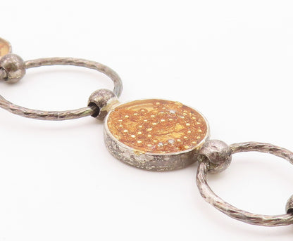 925 Sterling Silver  Vintage Beaded Detail Circle Link Chain Bracelet  BT6248