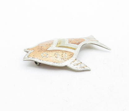 MEXICO 925 Sterling Silver  Vintage Three Tone Fish Motif Brooch Pin  BP1954