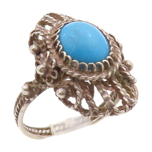 925 Sterling Silver Vintage Ring Oval Turquoise Bohemian Style  Sz 7.5  RG34181