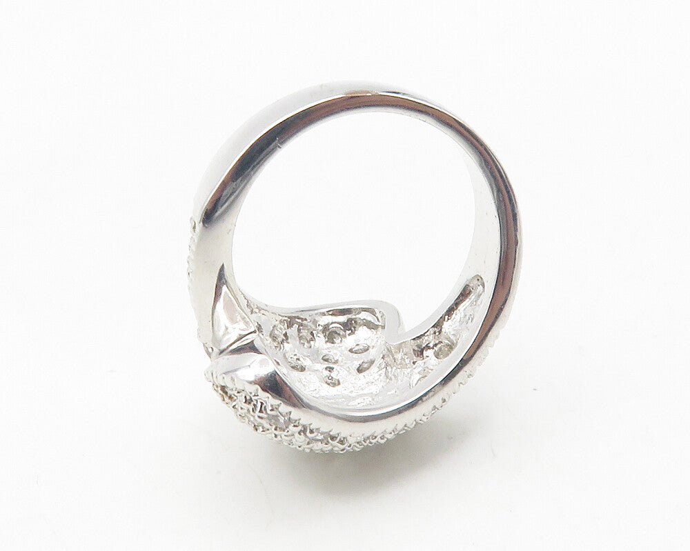 925 Sterling Silver  Shiny Topaz Encrusted Bypass Band Ring Sz 5  RG12107