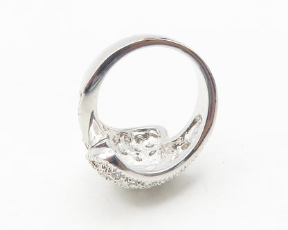 925 Sterling Silver  Shiny Topaz Encrusted Bypass Band Ring Sz 5  RG12107