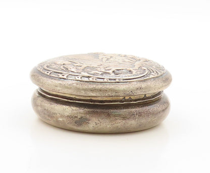 925 Sterling Silver Vintage Pill Box WC ENGLAND Antique Carved (OPENS)  TR3818
