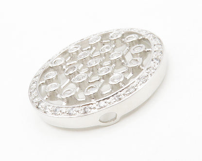 925 Sterling Silver  Shiny White Topaz Open Design Round Pendant  PT10787