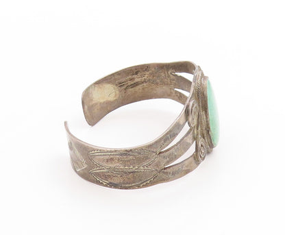 925 Sterling Silver Vintage Bracelet SOUTHWESTERN Green Turquoise Cuff BT11794