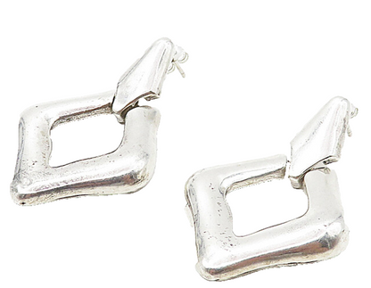 925 Sterling Silver  Vintage Shiny Open Diamond Shape Drop Earrings  EG3809