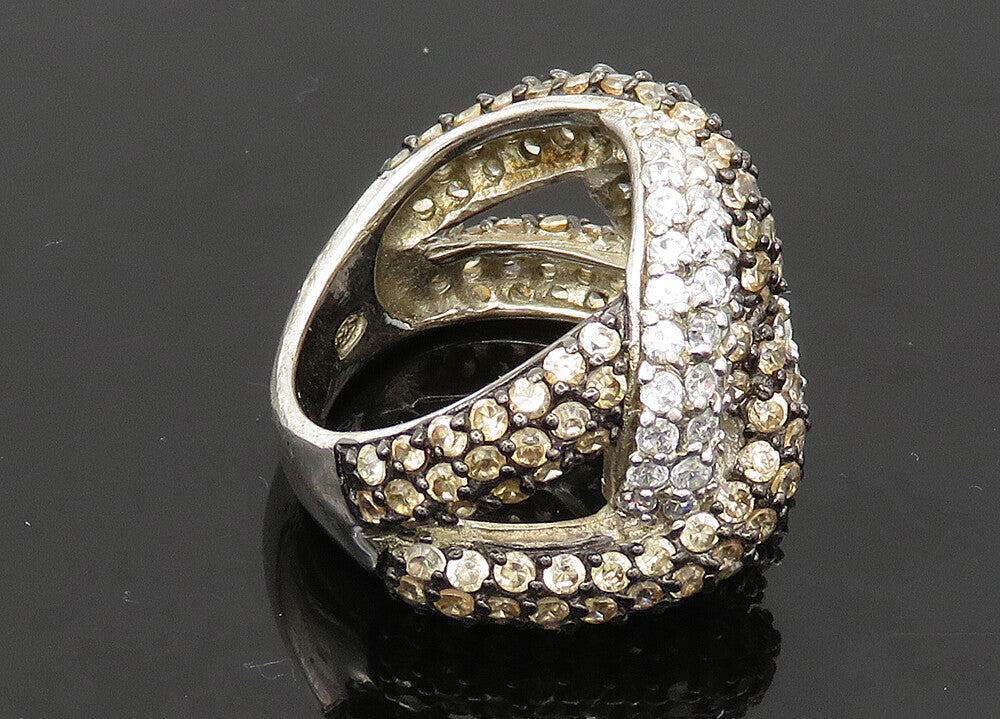 925 Sterling Silver  Vintage Cubic Zirconia & Topaz Band Ring Sz 7  RG21662