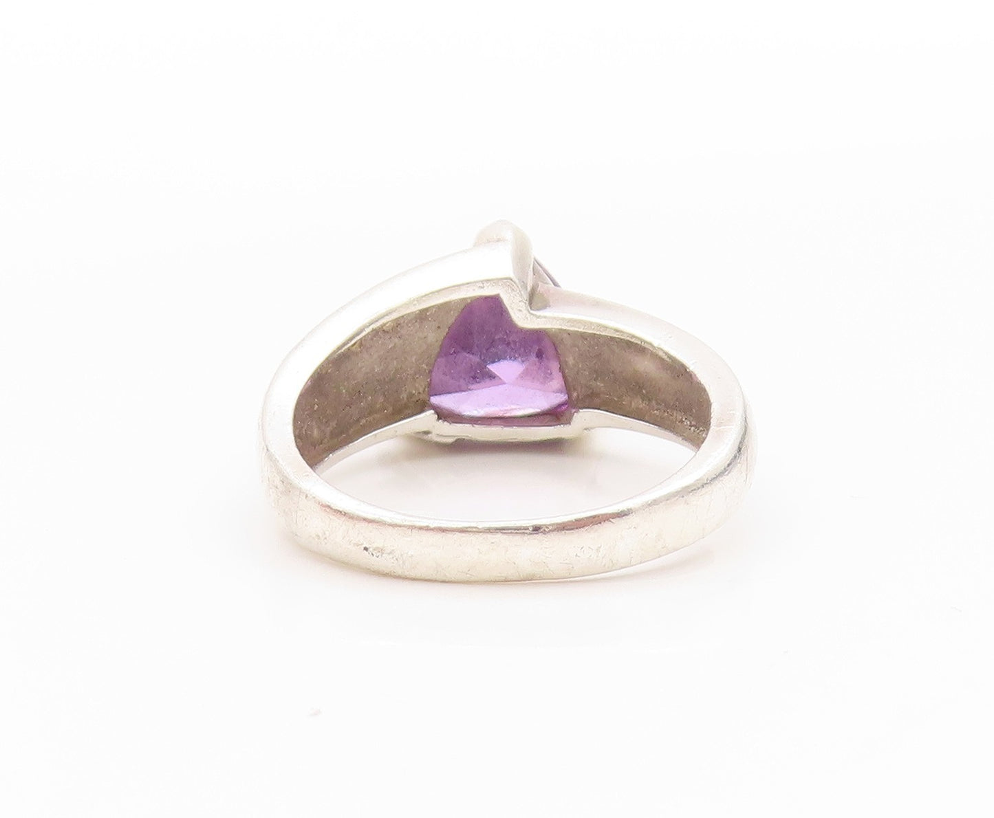 925 Sterling Silver Vintage Ring Faceted Amethyst & Fire Opal Band Sz 8 RG33498