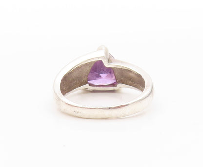 925 Sterling Silver Vintage Ring Faceted Amethyst & Fire Opal Band Sz 8 RG33498