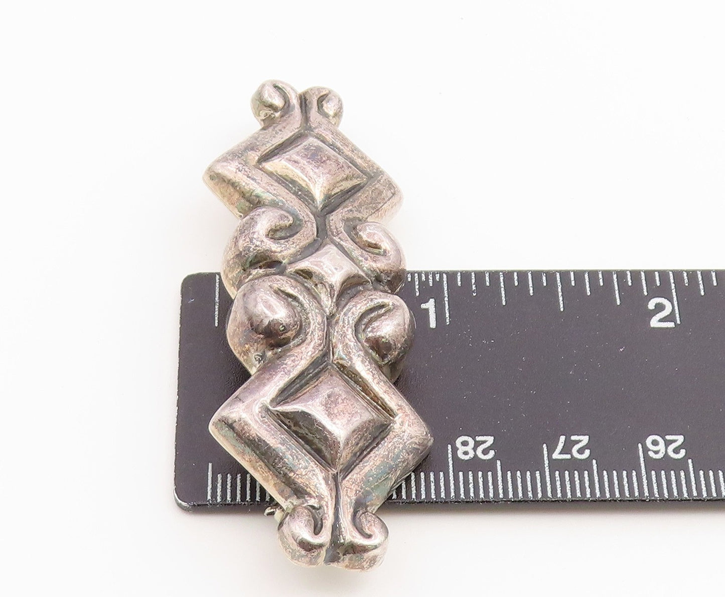925 Sterling Silver Vintage Brooch Pin ZINA Geometric Scrollwork Bar  BP12668