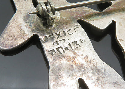 MEXICO 925 Sterling Silver  Vintage Family With Umbrellas Brooch Pin  BP8364