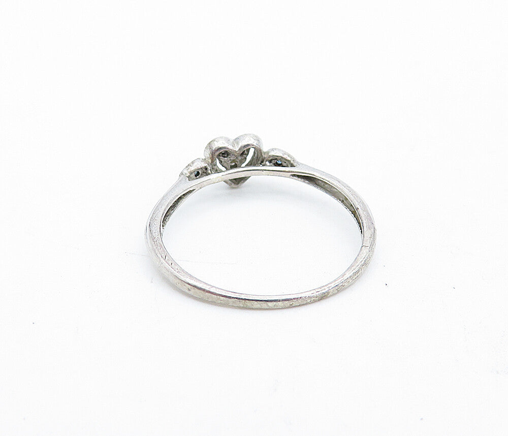 925 Silver  Vintage Genuine Black & White Diamonds Heart Band Ring Sz 8 RG4211