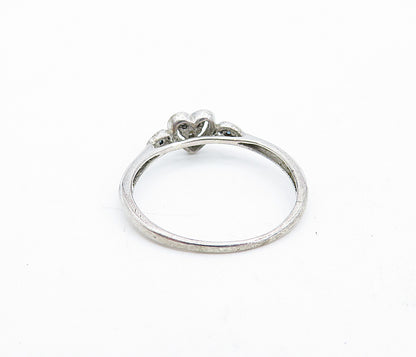 925 Silver  Vintage Genuine Black & White Diamonds Heart Band Ring Sz 8 RG4211