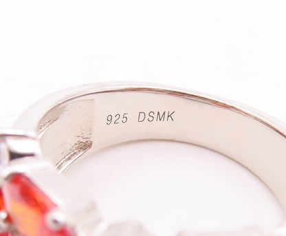 925 Sterling Silver Vintage Ring Oval Cut Orange & Round CZ  Sz 7  RG29552