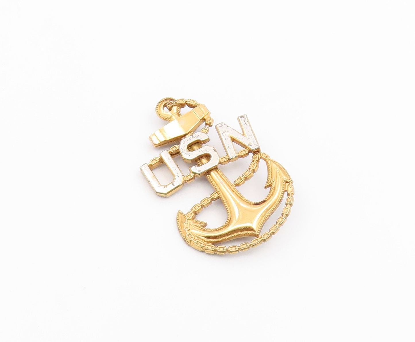 925 Sterling Silver  Vintage Ship Anchor US Navy Two Tone Brooch Pin  BP7433