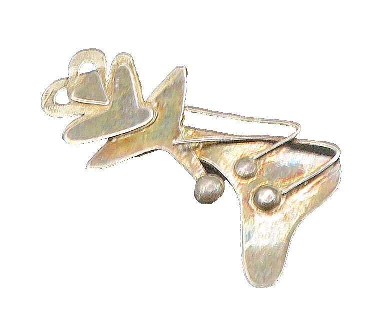 925 Sterling Silver  Vintage Dark Tone Modernist Design Brooch Pin  BP9219