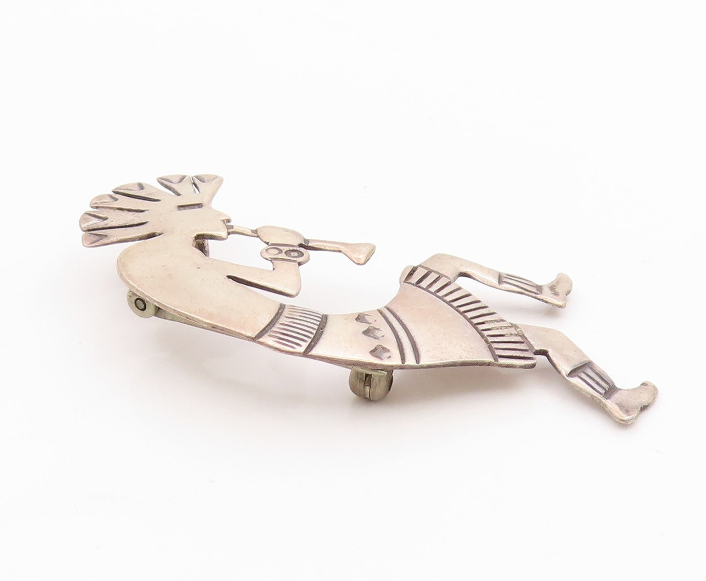925 Sterling Silver Vintage Brooch NAVAJO Etched Kokopeli Flute Player  BP11753