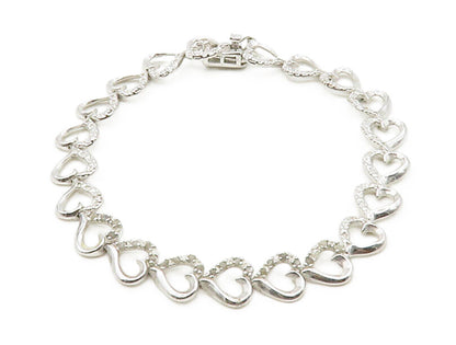 925 Sterling Silver  Genuine Diamonds Open Love Heart Chain Bracelet  BT6529