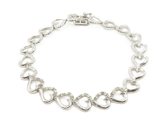 925 Sterling Silver  Genuine Diamonds Open Love Heart Chain Bracelet  BT6529