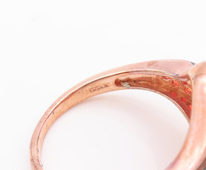 925 Sterling Silver Vintage Ring Rose Gold Plated Spinel & Red CZ Sz 7.5 RG29631