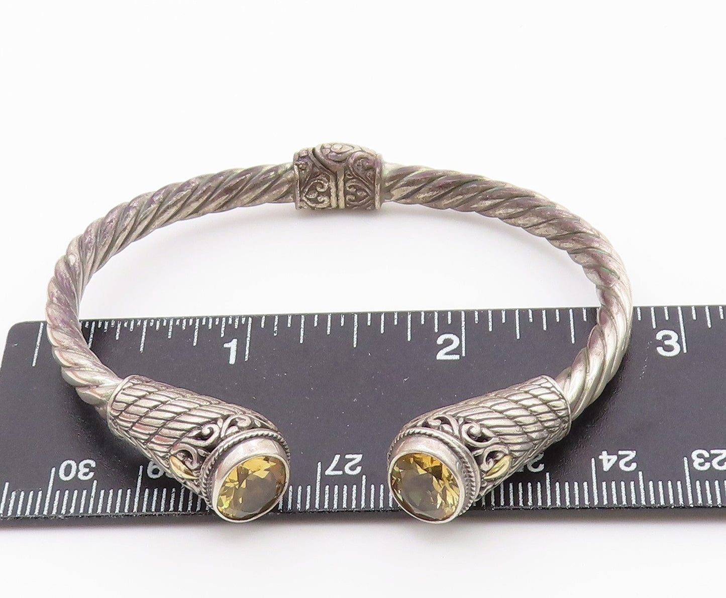 925 Sterling Silver & 18K GOLD  Vintage Citrine Twist Cuff Bracelet  BT8647
