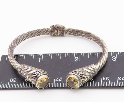 925 Sterling Silver & 18K GOLD  Vintage Citrine Twist Cuff Bracelet  BT8647