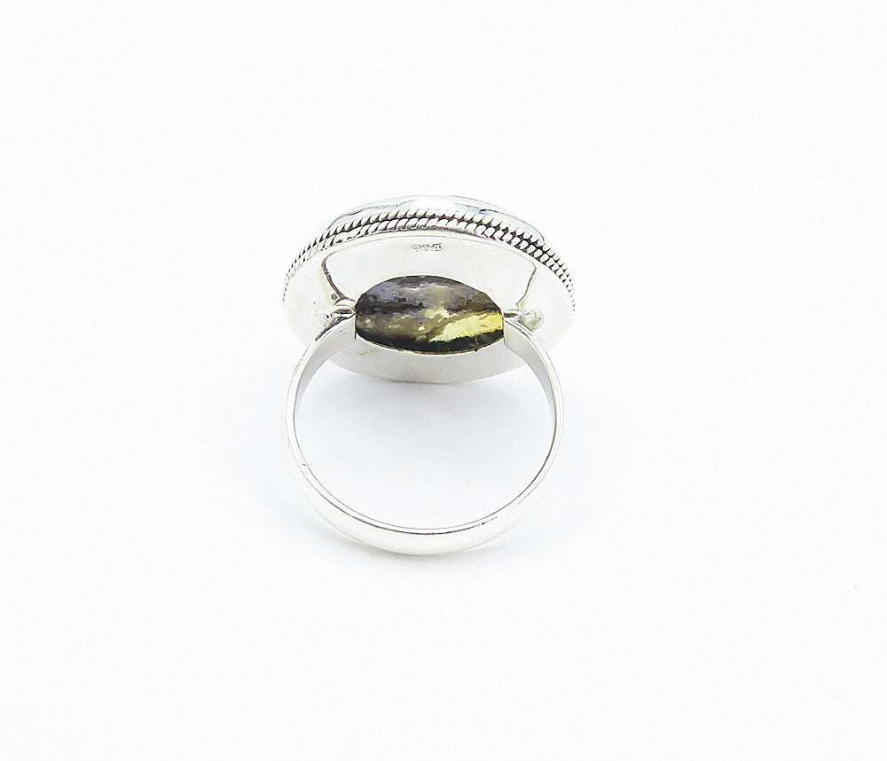 925 Sterling Silver Cabochon Cut Agate Shiny Twist Cocktail Ring Sz 9 RG8442