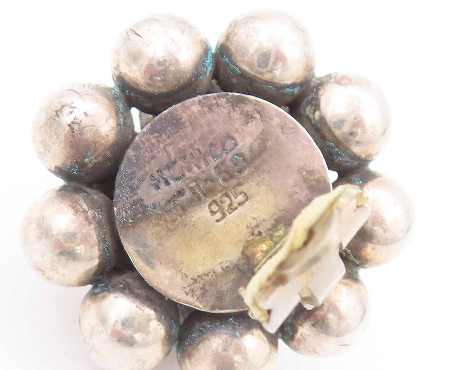 925 Sterling Silver Vintage Earrings MEXICO Heavy Solid Bead Cluster  EG12930