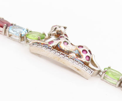 925 Sterling Silver Vintage Bracelet Multi Gemstone & CZ Wild Leopard  BT11550