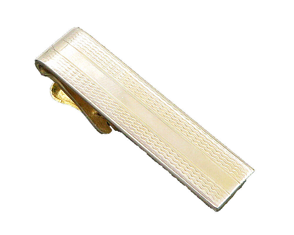 925 Sterling Silver  Vintage Shiny Etched Detail Square Tie Clip  TR2200