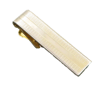 925 Sterling Silver  Vintage Shiny Etched Detail Square Tie Clip  TR2200