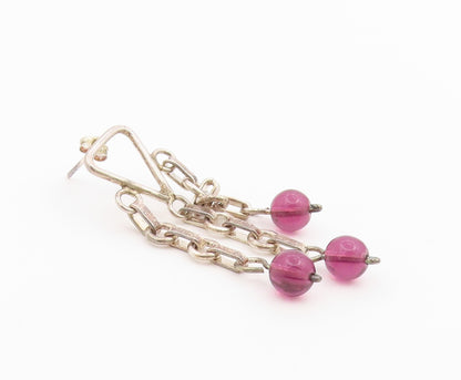 925 Sterling Silver Vintage Earrings Amethyst Bead Geometric Chandelier  EG14440