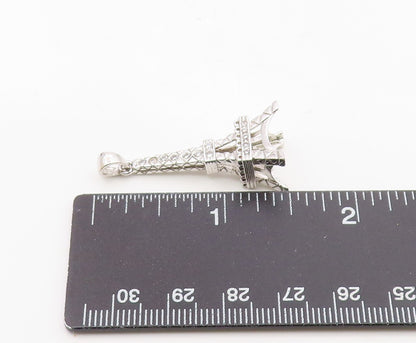925 Sterling Silver  Vintage Cubic Zirconia Paris Eiffel Tower Pendant PT20773
