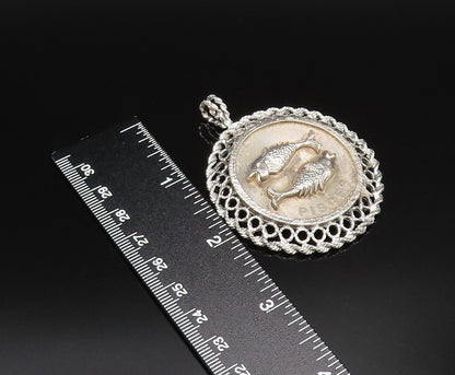 925 Sterling Silver  Vintage Openwork Pisces Fish Astrology Pendant  PT21852