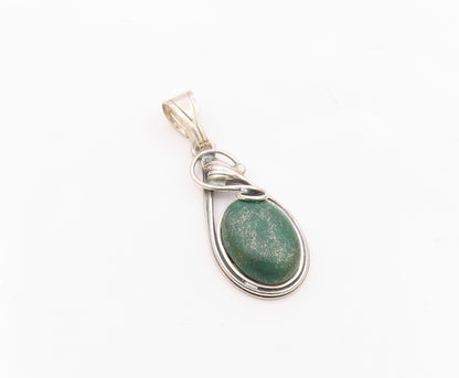 925 Sterling Silver Vintage Cabochon Cut Chrysocolla Swirl Pendant PT20105