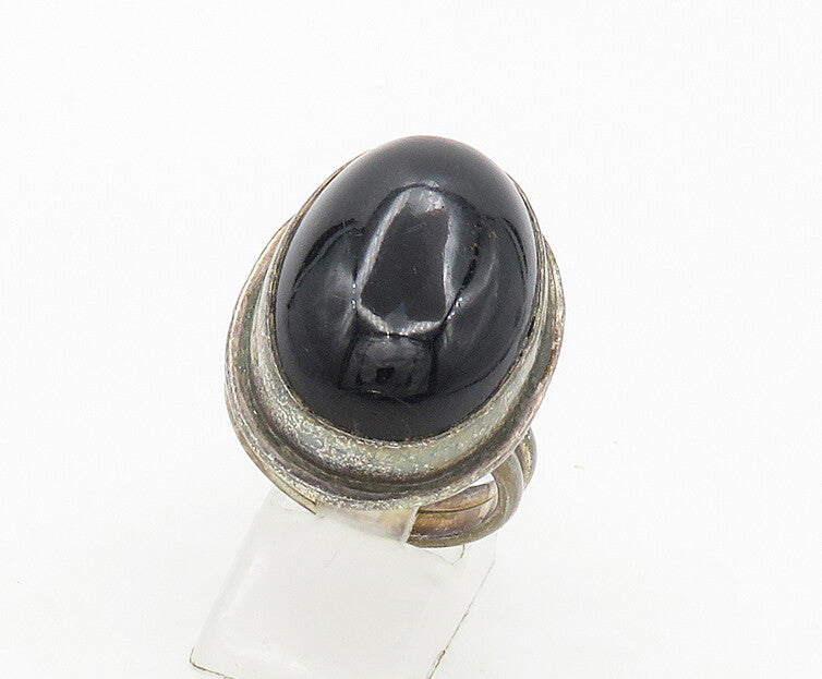925 Sterling Silver  Vintage Cabochon Black Onyx Cocktail Ring Sz 9  RG17143